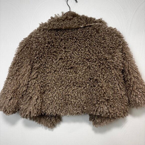 Elisa B. Faux Fur Cropped Coat Brown Satin Lined Clasp Girls Youth Kids Size 14 - Picture 6 of 7